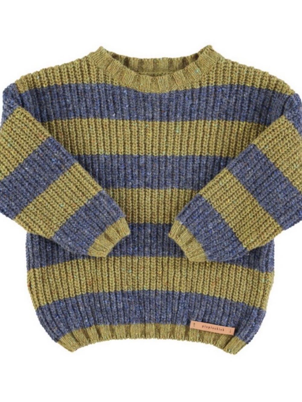 Striped Crewneck Sweater in Olive Green & Slate Blue